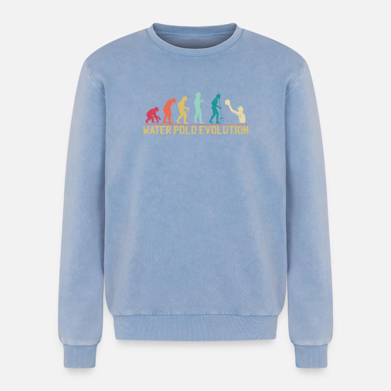 Wasserball Evolution Progression Design - Relaxed Unisex Premium Acid-Washed Sweatshirt - Blau Acid Wash