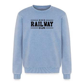 Railway Railwayman Cheminot Train Eisenbahn - Relaxed Unisex Premium Acid Washed Sweatshirt - acid washed blue - Front - AI Model Female 172 dark (172cm) & AI Model Male 178 light (178cm)