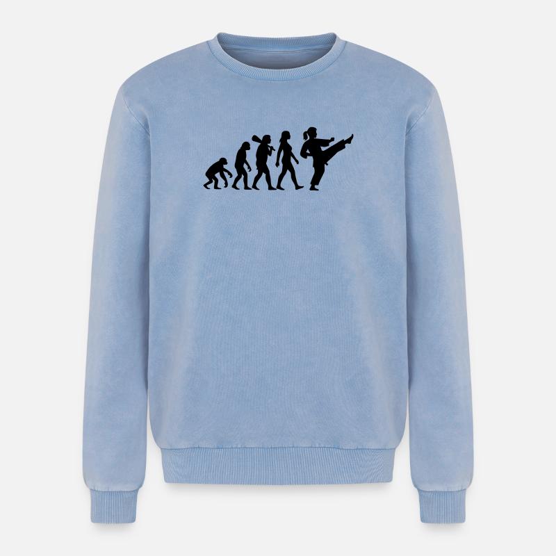 Karaté Évolution - Sweatshirt unisexe Premium acid-wash en coton - bleu délavé acide