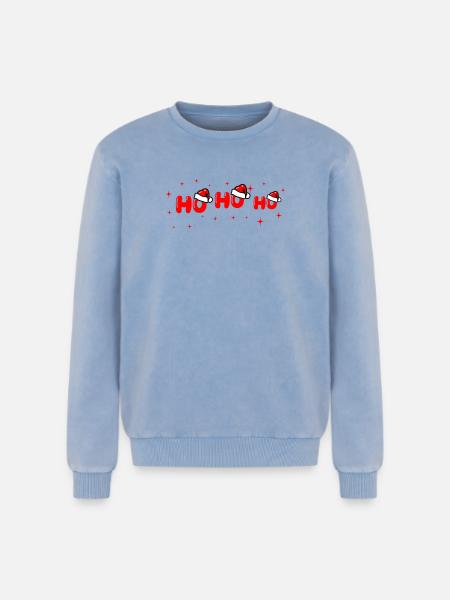 Ho Ho Ho Santa Lettering - Relaxed Unisex Premium Acid Washed Sweatshirt - acid washed blue