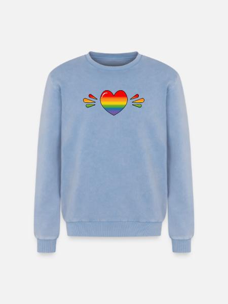 Rainbow Sparkling heart - Relaxed Unisex Premium Acid Washed Sweatshirt - acid washed blue