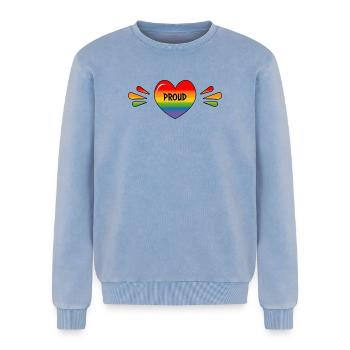 Regenbogen LGBT Stolzes Herz - Relaxed Unisex Premium Acid-Washed Sweatshirt - Blau Acid Wash - Vorne - AI Model Female 172 dark (172cm) & AI Model Male 178 light (178cm)
