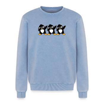 Dab Team Penguin - Relaxed Unisex Premium Acid Washed Sweatshirt - acid washed blue - Front - AI Model Female 172 dark (172cm) & AI Model Male 178 light (178cm)