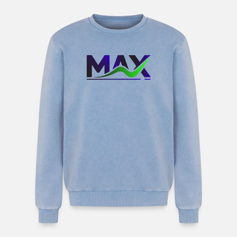 MAX Wave Gradient Logo Tee - Relaxed Unisex Premium Acid Washed Sweatshirt - acid washed blue
