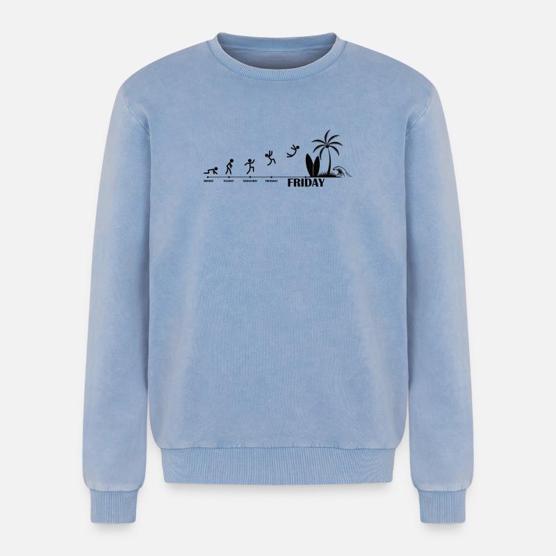 Finally Friday Beach Evolution - Relaxed Unisex Premium Acid Washed Sweatshirt - acid washed blue