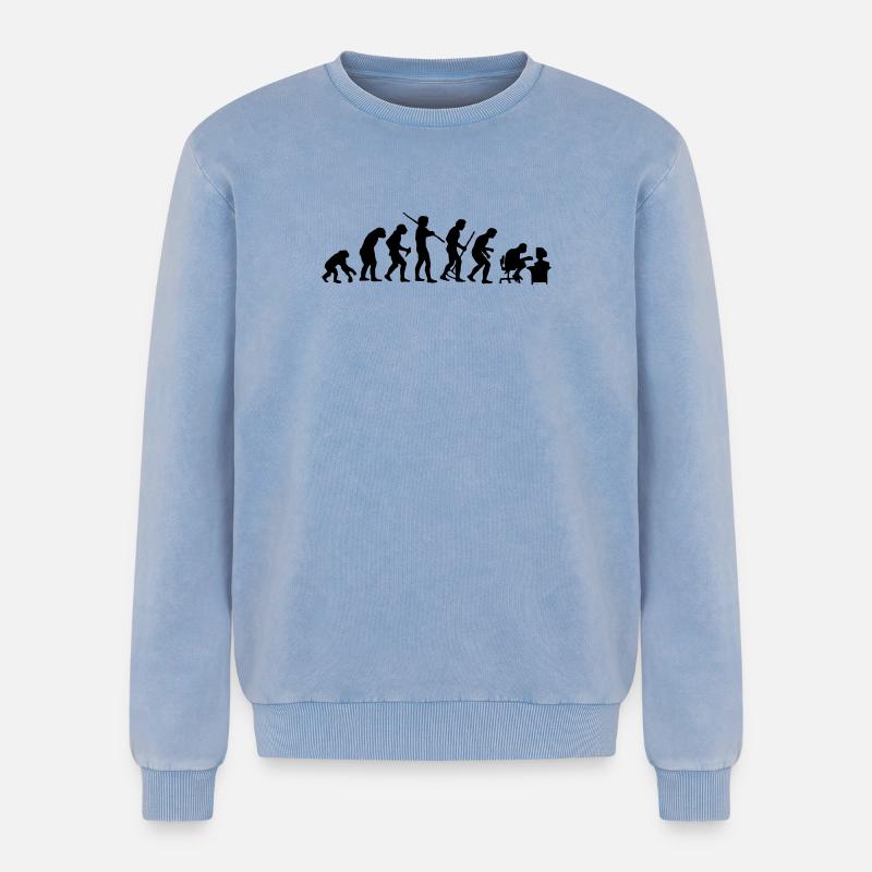 Évolution - Sweatshirt unisexe Premium acid-wash en coton - bleu délavé acide