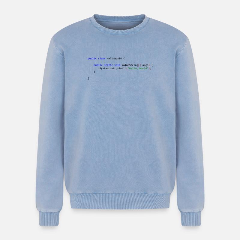 Hello World in Java - Relaxed Unisex Premium Acid-Washed Sweatshirt - Blau Acid Wash