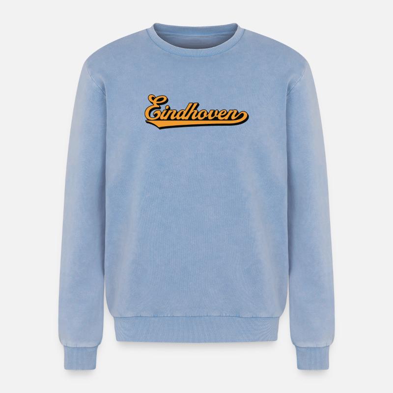 Eindhoven Retro Script - Relaxed Unisex Premium Acid-Washed Sweatshirt - Blau Acid Wash