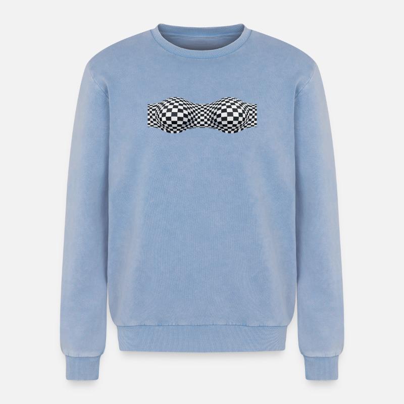 Folded Checkered Patterns - Relaxed Unisex Premium Acid Washed Sweatshirt - acid washed blue