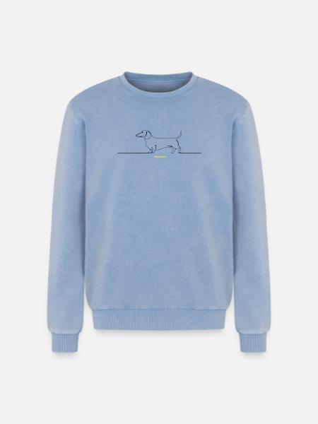 Dachshund Stur Line Art Saying - Relaxed Unisex Premium Acid Washed Sweatshirt - acid washed blue
