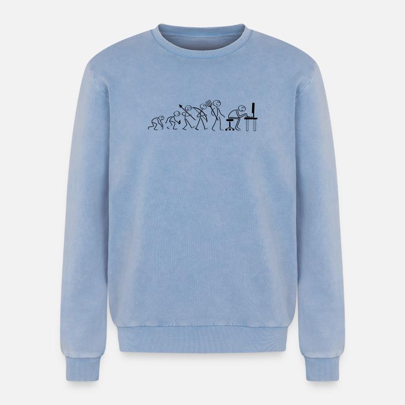 Evolution Computerarbeit - Relaxed Unisex Premium Acid-Washed Sweatshirt - Blau Acid Wash