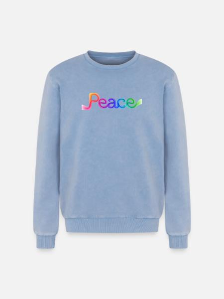 Farbige Peace-Schrift im Pfeildesign - Relaxed Unisex Premium Acid-Washed Sweatshirt - Blau Acid Wash