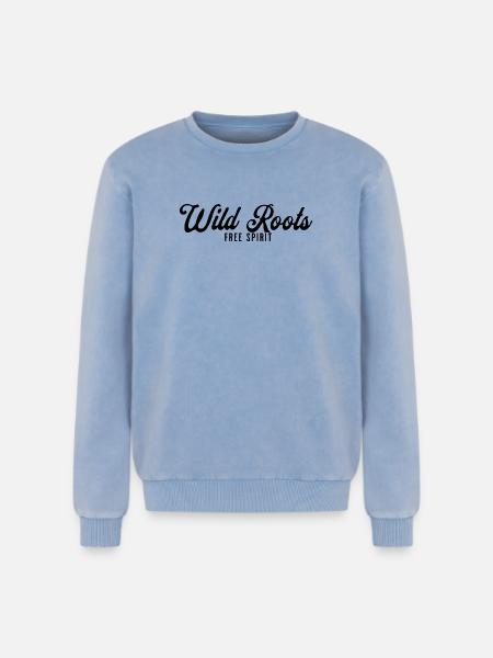Wild Roots Free Spirit - Relaxed Unisex Premium Acid-Washed Sweatshirt - Blau Acid Wash