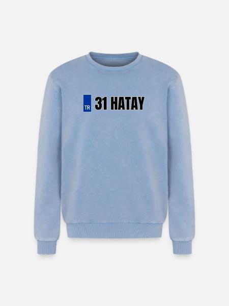 31 Hatay Kennzeichen | Türkisches Kennzeichen - Relaxed Unisex Premium Acid-Washed Sweatshirt - Blau Acid Wash