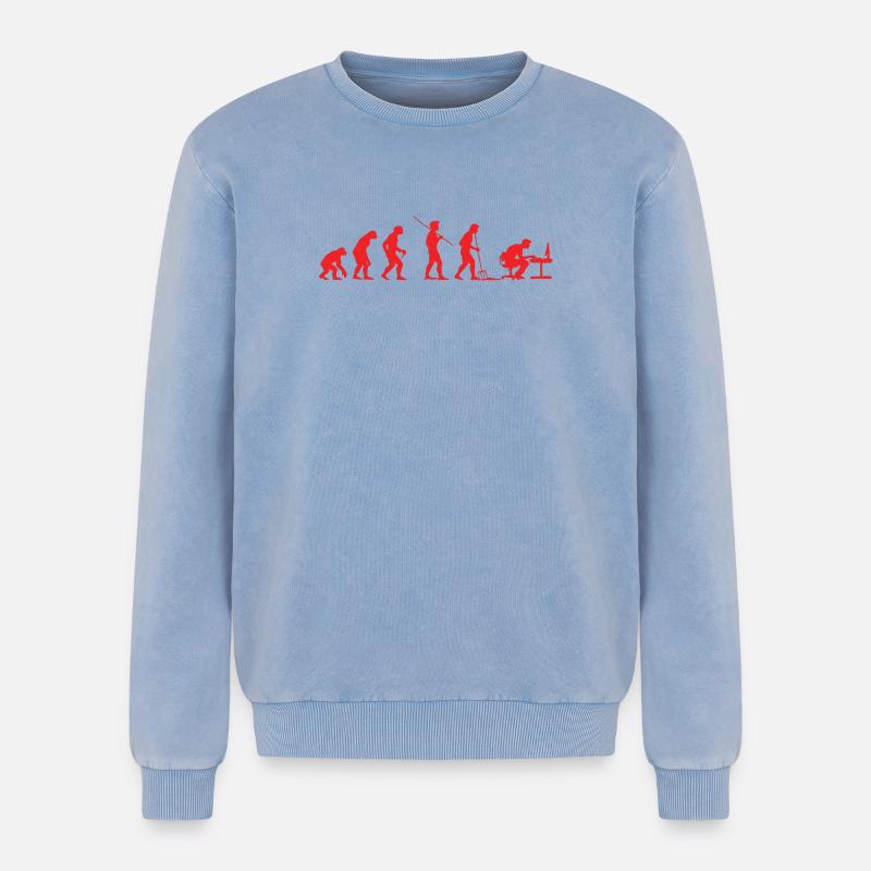 Evolution Gamer | Computer Freak Nerd PC - Relaxed Unisex Premium Acid-Washed Sweatshirt - Blau Acid Wash