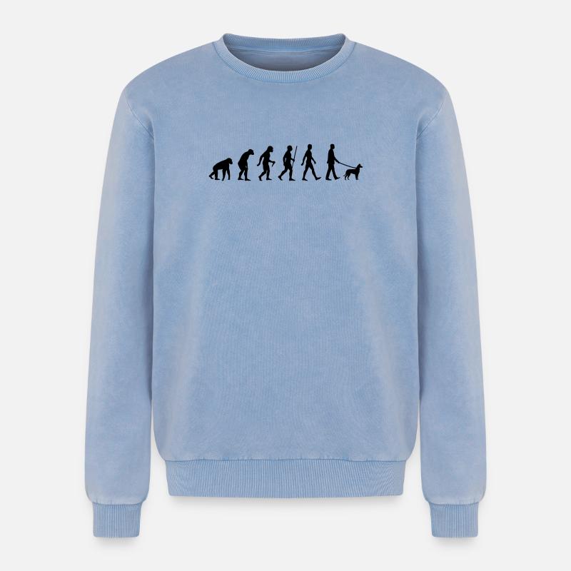Evolution Smooth Collie Mann - Relaxed Unisex Premium Acid-Washed Sweatshirt - Blau Acid Wash