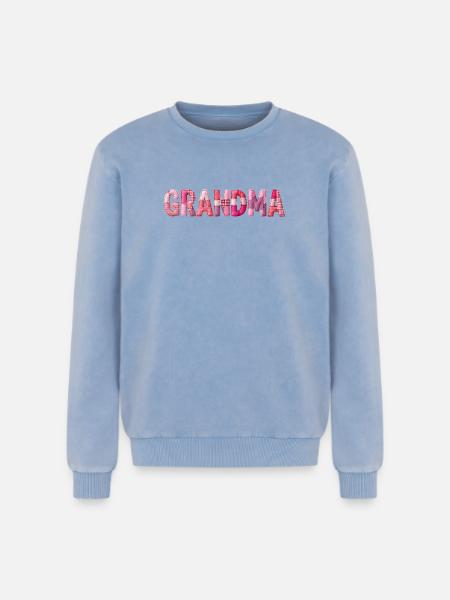 Großmutter Pink Plaid Buchstaben Patchwork - Relaxed Unisex Premium Acid-Washed Sweatshirt - Blau Acid Wash