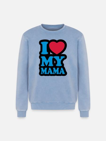 I love my mama - J'aime ma maman - Sweatshirt unisexe Premium acid-wash en coton - bleu délavé acide