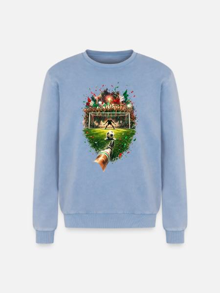 Italienischer Torjubel im Stadion - Relaxed Unisex Premium Acid-Washed Sweatshirt - Blau Acid Wash