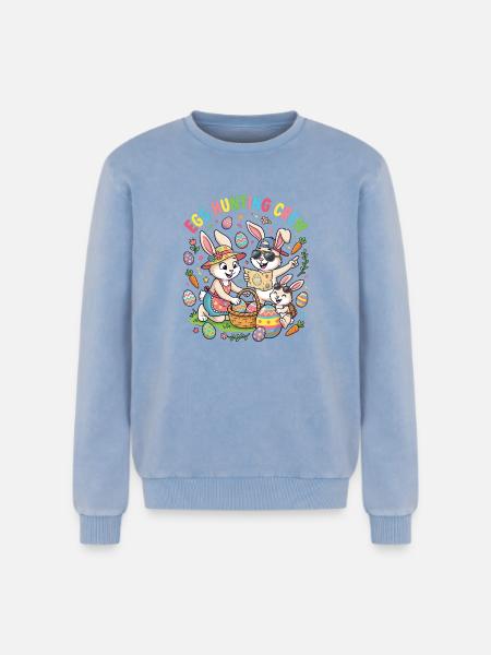 Hoster Bunny Family - Egg Collector - Relaxed Unisex Premium Acid Washed Sweatshirt - acid washed blue