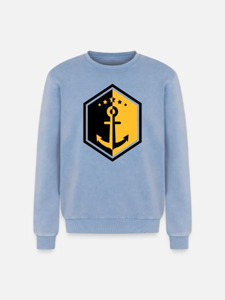 zeeman / marine / boot / zee - Unisex Premium acid-wash sweater van katoen - blauw zuurgewassen