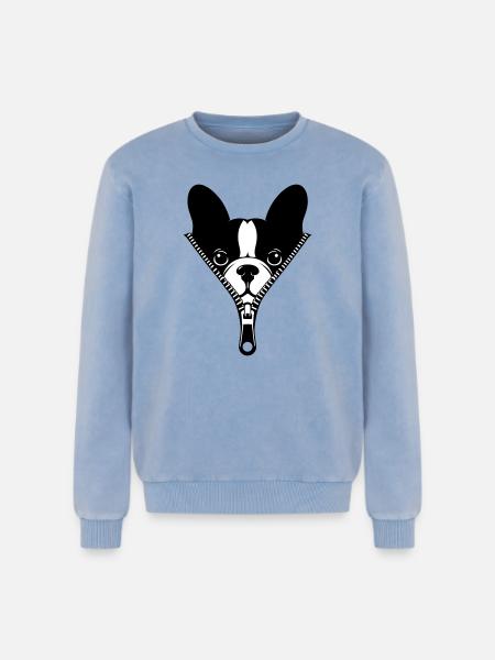 French Bulldog in a Zipper - Relaxed Unisex Premium Acid Washed Sweatshirt - acid washed blue