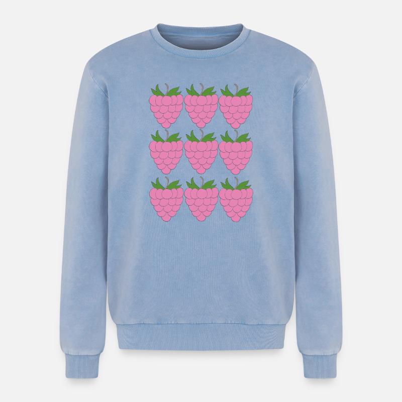 Raspberry Grid Pattern - Relaxed Unisex Premium Acid Washed Sweatshirt - acid washed blue