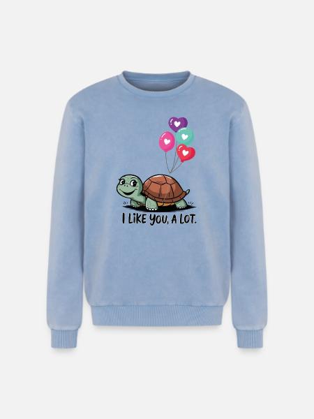 Turtle with Heart Balloons - Relaxed Unisex Premium Acid Washed Sweatshirt - acid washed blue