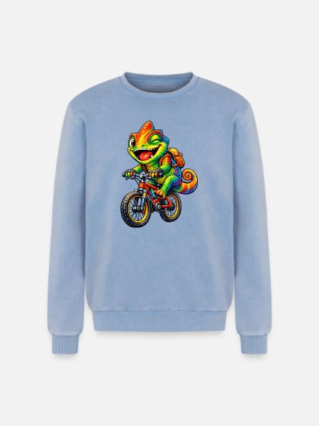 Caméléon à vélo - Sweatshirt unisexe Premium acid-wash en coton - bleu délavé acide