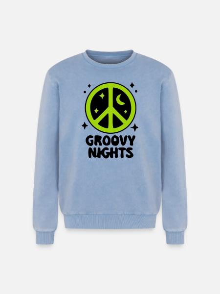 Groovy Peace Zeichen Logo - Relaxed Unisex Premium Acid-Washed Sweatshirt - Blau Acid Wash
