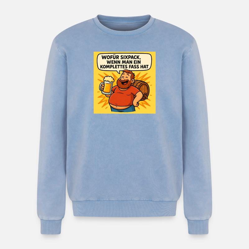 Six Pack oder Fass - Relaxed Unisex Premium Acid-Washed Sweatshirt - Blau Acid Wash