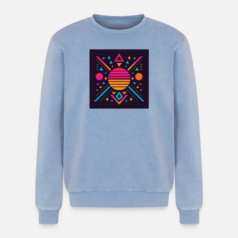 Synthwave geometric pattern - Relaxed Unisex Premium Acid Washed Sweatshirt - acid washed blue