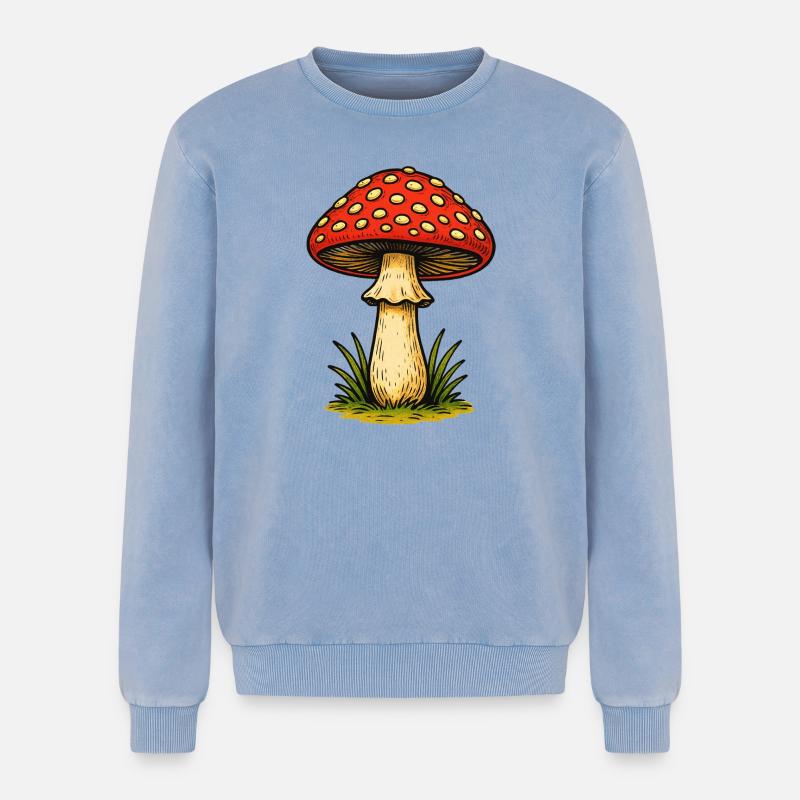 Red Toadstool Retro - Relaxed Unisex Premium Acid Washed Sweatshirt - acid washed blue
