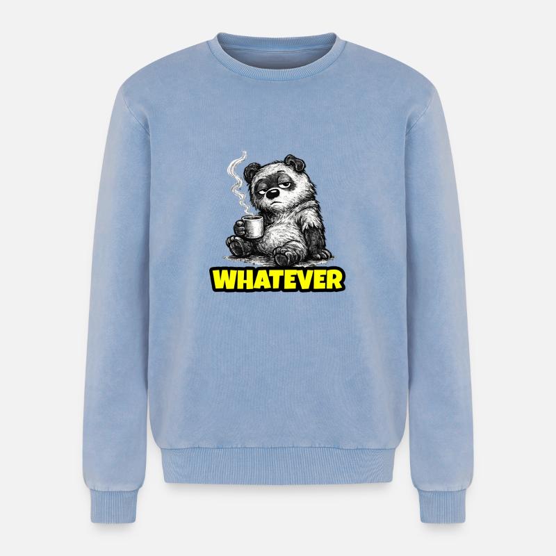 Whatever – Grumpy Bear Coffee (Sketch) - Relaxed Unisex Premium Acid Washed Sweatshirt - acid washed blue
