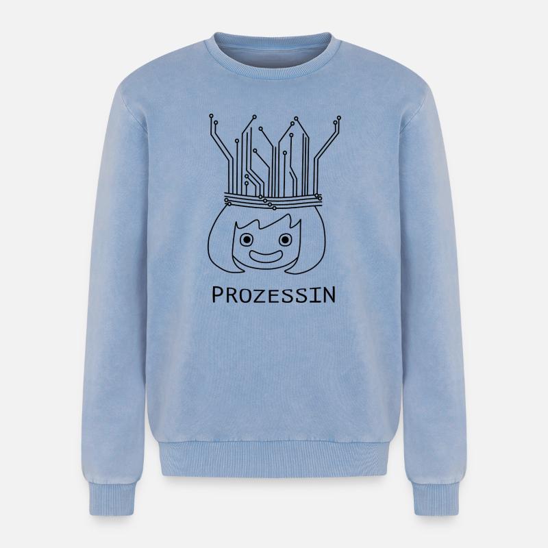 Process with Tech Crown - Relaxed Unisex Premium Acid Washed Sweatshirt - acid washed blue