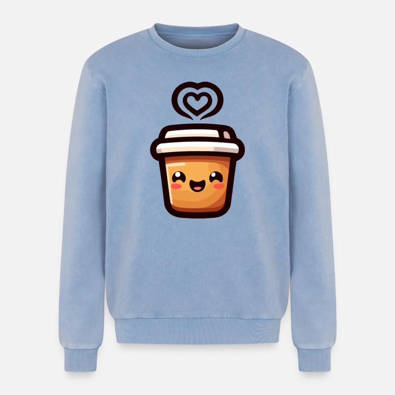 Caffeine Cutie: The Joyful Java - Relaxed Unisex Premium Acid Washed Sweatshirt - acid washed blue