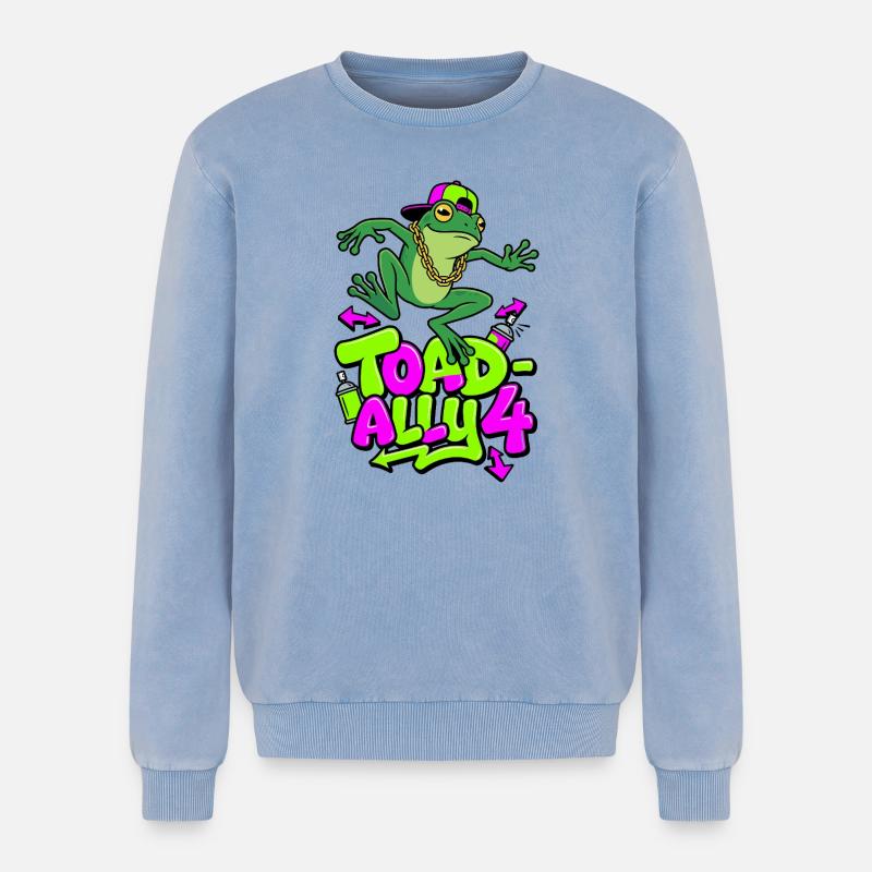 Toad-Ally 4 Cool Toad - Relaxed Unisex Premium Acid Washed Sweatshirt - acid washed blue
