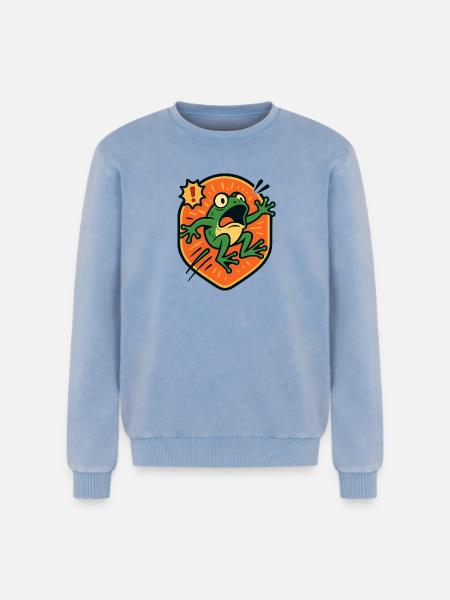 Panic Frog badge - Relaxed Unisex Premium Acid Washed Sweatshirt - acid washed blue