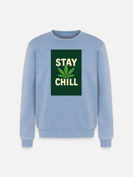Stay Chill Cannabis Leaf - Relaxed Unisex Premium Acid Washed Sweatshirt - acid washed blue