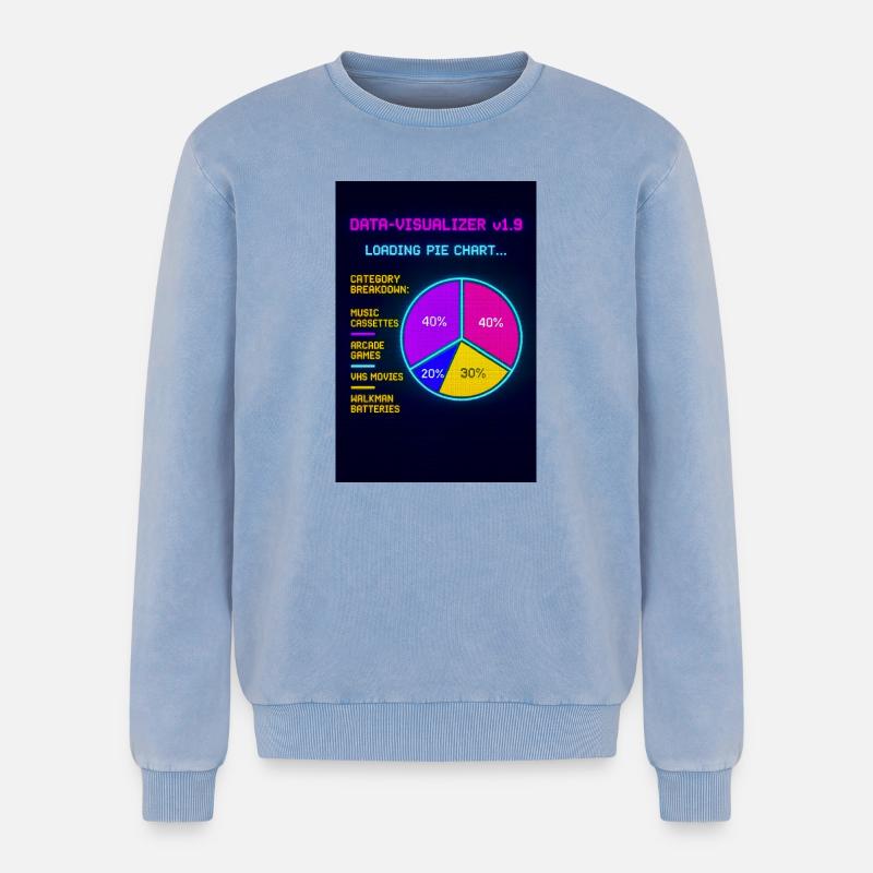 Neon Pie Chart Retro Visual - Relaxed Unisex Premium Acid Washed Sweatshirt - acid washed blue