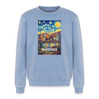 Phoenix, Arizona - Relaxed Unisex Premium Acid-Washed Sweatshirt - Blau Acid Wash - Vorne - AI Model Female 172 dark (172cm) & AI Model Male 178 light (178cm)