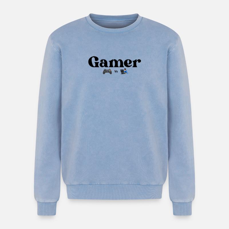 Controller VS PC - Relaxed Unisex Premium Acid-Washed Sweatshirt - Blau Acid Wash