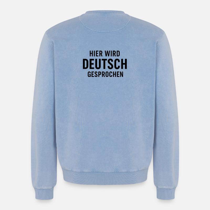 Hier Wird Deutsch Gesprochen - Relaxed Unisex Premium Acid-Washed Sweatshirt - Blau Acid Wash