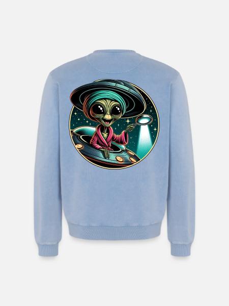Alien detective in UFO light - Relaxed Unisex Premium Acid Washed Sweatshirt - acid washed blue