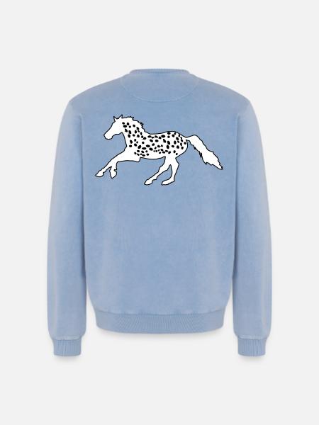 Knabstrupper, Appaloosa, Noriker, Tiger Pied - Unisex Premium acid wash-genser i bomull - blå syrevasket
