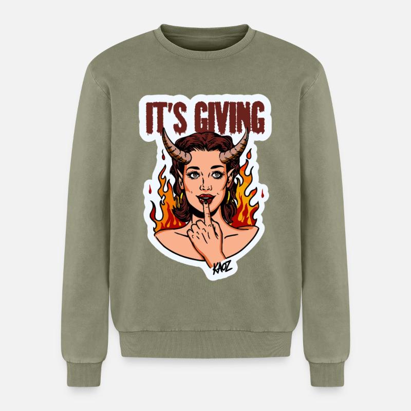 Devilish Diva Flame - Relaxed Unisex Premium Acid Washed Sweatshirt - acid washed green
