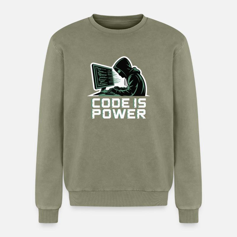 Cyber Hacker Code Unendliches Design - Relaxed Unisex Premium Acid-Washed Sweatshirt - Grün Acid Wash