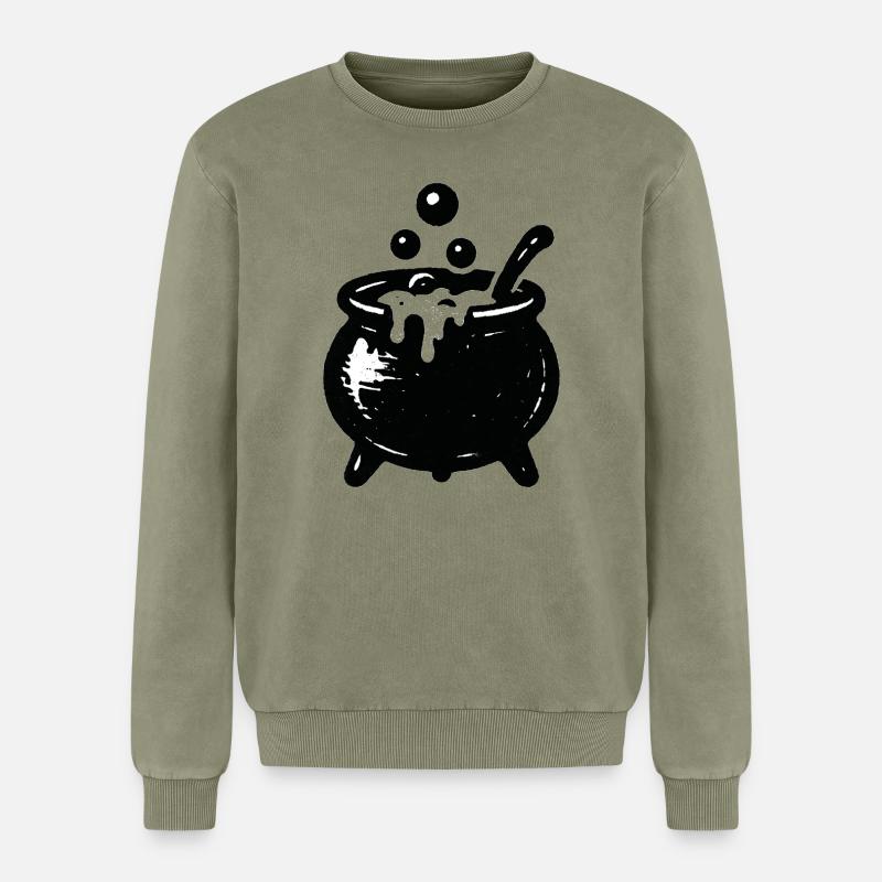Witch's Cauldron Bubble Magic - Relaxed Unisex Premium Acid Washed Sweatshirt - acid washed green