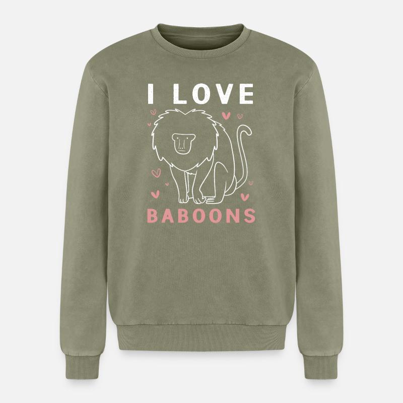 Baboon Primate Monkey Monkey Baboon - Relaxed Unisex Premium Acid Washed Sweatshirt - acid washed green