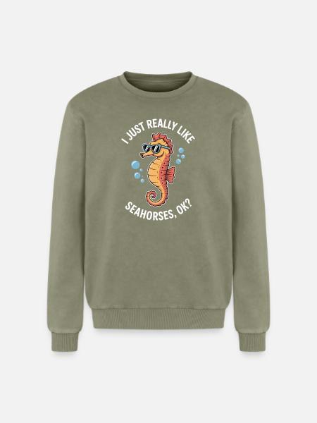 Seepferdchen Spruch Lustiges Seepferdchen Geschenk - Relaxed Unisex Premium Acid-Washed Sweatshirt - Grün Acid Wash